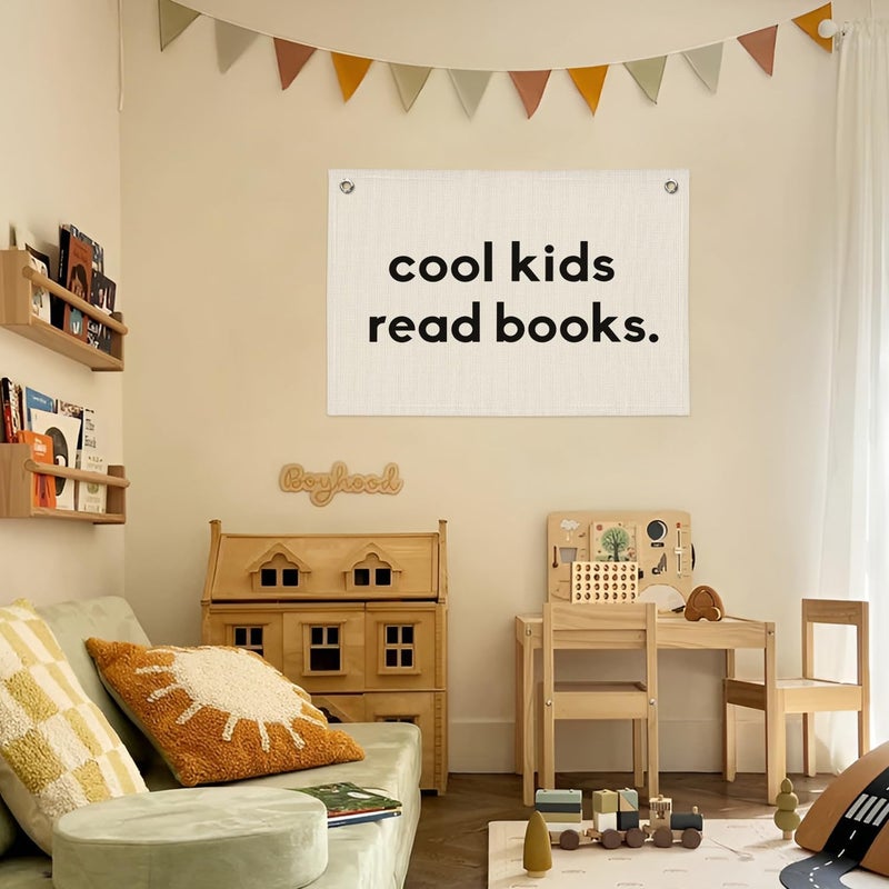 PLKMN Reading Corner Decor for Classroom, Cool Kids Read Books Linen Canvas Banner, Playroom Read Sign Wall Hanging Flag Decor for Reading Corner Nook 20x30 Inch - Image 4